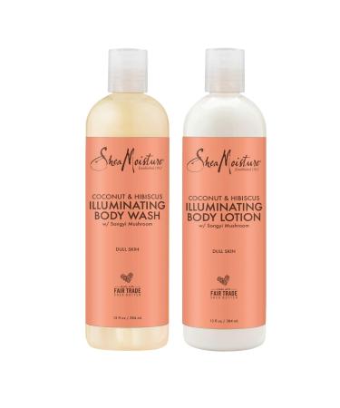 SheaMoisture Body Wash and Shea Moisture Lotion - Coconut & Hibiscus Body Wash & Coconut Lotion for Dry Skin with Songyi Mushroom  13 Fl Oz Ea (2 Piece Set)