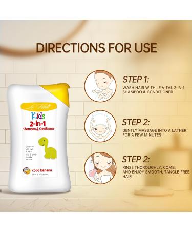 Kids 2in1 Shampoo & Conditioner - Gentle Paraben & Dye-Free Formula for Daily Use - Coco Banana - 10.14 fl.oz/300mL - Buy Online on GoSupps.com