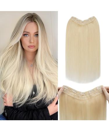 Benehair Clip in Human Hair Extensions One Piece Real Human Clip in Hair Extensions 14 Inches 55g Blonde Real Human Hair Extension Upgraded V Type Clip in Hair Extension for Women #60 14Inches Platinum Blonde #60