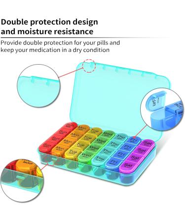 Betife Weekly Pill Box Organizer - 7 Day 4 Compartment Daily Dispenser for Medication, Vitamins and Supplements (Cyan) - Buy Online on GoSupps.com