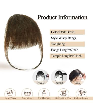 Clip in Bangs 100% Real Human Hair Wispy Fringe Hairpieces for Women - Dark Brown - Buy Online on GoSupps.com