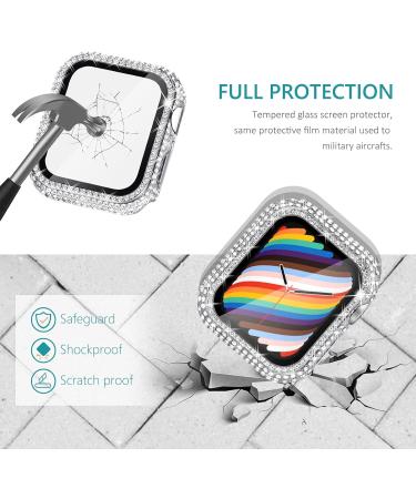 Surace Bling Apple Watch Case 44mm with Screen Protector - 300 Crystal Diamond Tempered Glass Cover for Apple Watch Series 6/5/4/3/2/1 - Silver - Buy Online on GoSupps.com