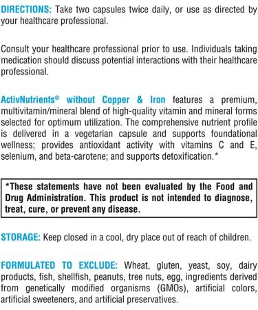 XYMOGEN ActivNutrients Without Copper & Iron - Multimineral Multivitamin for Men + Women - Folate B12 Zinc Vitamin C Beta Carotene Selenium Supplement - 120 Capsules - Buy Online on GoSupps.com