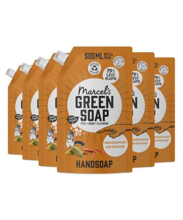 Marcel's Green Soap - Hand soap refill pack sandal wood & cardamom - liquid soap dispenser refill pack - 100% environmentally friendly - 100% vegan - 6 -pack - 500 ml 500 ml (6 -pack) sandal wood & cardamom