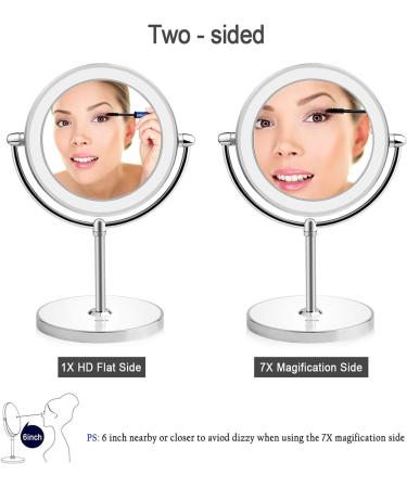 KDKD Lighted Makeup Mirror 1X 7X Magnification Double Sided Round Shape - Cordless & Rechargeable - Buy Online on GoSupps.com