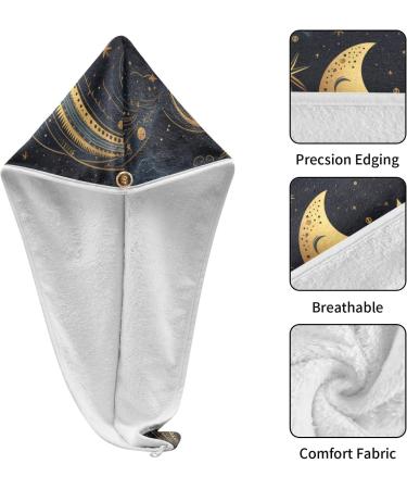 Tribe Moon Stars Black Hair Towel 2 Pack - Super Absorbent Quick Dry Hair Turbans for Women & Girls | Ultimate Hair Drying Solution - Buy Online on GoSupps.com