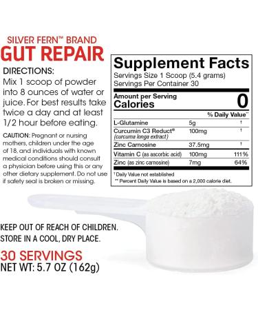 Gut Repair Powder - L-Glutamine, Curcumin, Zinc & Vitamin C Supplement for Digestive Health (5.71oz - 30 Servings) - Buy Online on GoSupps.com
