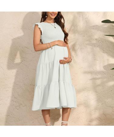 Robe de maternit pour femme enceinte - Manches fronc es - Robe midi l gante - Jupe d grad e - Robe de loisirs - Robe de grossesse respirante - Vintage - Robe d' t festive XL Blanc. - Buy Online on GoSupps.com