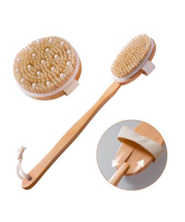 Dry Brushing Body Brush Set of 2, Natural Bristle Dry Skin Exfoliating Brush, Long Handle Back Scrubber for Shower, Dry Brush for Cellulite and Lymphatic Massage, Improve Blood Circulation 3 Count (Pack of 1)