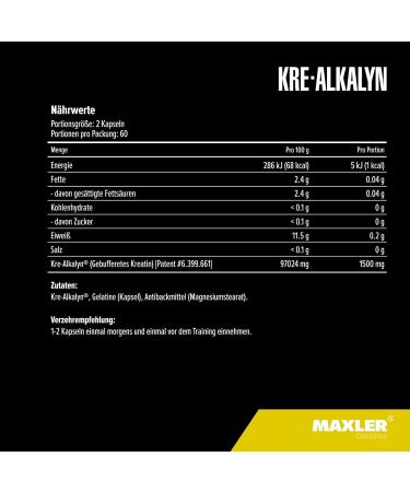 Maxler Kre-Alkalyn - 1500mg Buffered Creatine Capsules | 120 Capsules | Enhance Recovery & Performance - Buy Online on GoSupps.com