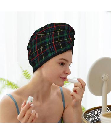 Hair Towel Wrap - Quick Drying Hair Turban with Button | Buffalo Plaid Dark Green | International Shipping - Buy Online on GoSupps.com