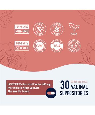 Boric Acid Suppositories for Women - 600mg | pH Balance, Vaginal Odor & Itching Relief | with Aloe Vera | Unscented | 30 Count - Buy Online on GoSupps.com