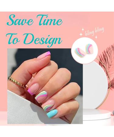 Square False Nails Short 24PCS with Glue - Wavy Fake Nails for Women - Buy Online on GoSupps.com