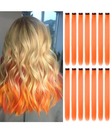 16Pcs Colored Clip in Hair Extensions 22 Inch Colorful Highlights Hairpieces Straight & Long Heat-Resistant Synthetic Hair Accessories for Kid Girls Women Party Hair Decor (16Pcs-Orange)