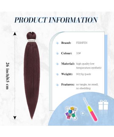 Feshfen Pre-Stretched Braiding Hair Extensions | 65 cm Yaki-Texture Synthetic Hair | 8 Pack Dark Auburn & Dark Chestnut Brown - Buy Online on GoSupps.com