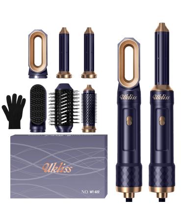 Airflow Curling Iron Automatic 6 in 1 Hair Styler Hot Air Stylers Hair Dryer Fast Drying Hot Air Brush Set with Auto Air Hair Curler Wand Volumizer Round Brush Hair Straightener Brush Blue