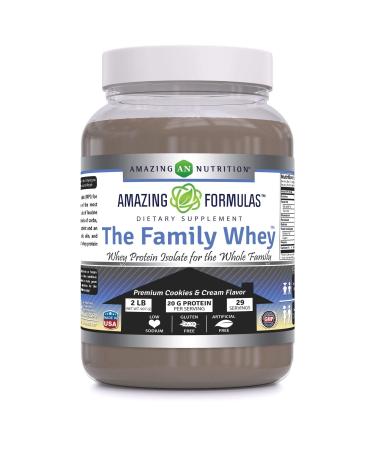 Amazing Formulas The Family Whey Protein (Isolate) Powder for The Whole Family - 2 lbs - Most Complete & Purest Form of Protein - Gluten Free (Cookie & Cream)