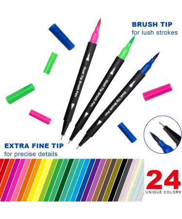 24 Dual Brush Marker Pens for Kids & Adults - Fine Point & Brush Tip Art Markers for Coloring, Bullet Journals, Planners & Note Taking - Buy Online on GoSupps.com
