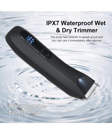 Pretfy Men's Body Hair Trimmer - IPX7 Waterproof Electric Groomer for Pubic & Body, Rechargeable Groin, Beard Trimmer - Wet/Dry Use, LED Display - Black - Buy Online on GoSupps.com