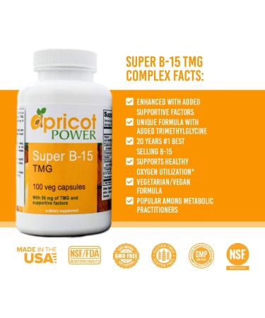 Apricot Power Super B-15 Pangamic Acid Capsules - Boost Oxygen Levels & Energy - 100 Veg Caps - Buy Online on GoSupps.com