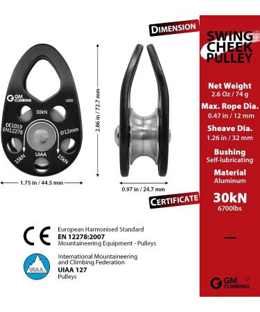 GM CLIMBING Hitch Slack Tending Pulley Kit for Double Rope Climbing System Basic Unit of General Hauling - 30kN Swing Cheek Micro Pulley & Oval Locking Carabiner & 30in 8mm VT Prusik Kit | Micro Swing Cheek Pulley (Black  Bushing) - Buy Online on GoSupps.com