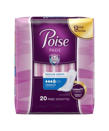 Poise Regular Length Pads - 20 Pads in 1 Pack - #4 Absorbency - Instantly Absorbs Bladder Urine Leakage Control