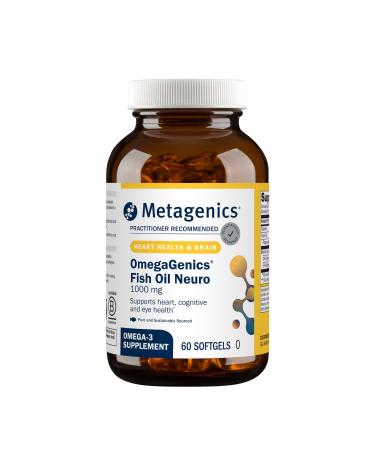 Metagenics OmegaGenics Fish Oil Neuro 1000 mg Omega Supplement for Brain Health & Function* - 750 mg DHA & 250 mg EPA - with No Fishy Taste - Sustainably Sourced - Non-GMO & Gluten-Free - 60 Softgels