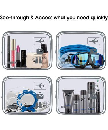 3-Piece Clear Travel Toiletry Bags - Portable Waterproof Quart Size Cosmetic Pouch Set for Men and Women - Grey - Buy Online on GoSupps.com
