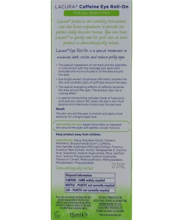 Lacura LACURA Face Care Caffeine Eye Roll-On with provitamin B5 and hyaluronic acid 15 ml - Buy Online on GoSupps.com