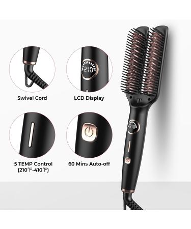 2 in 1 Hair Straightener Brush & Curler - Fast Heating Ceramic Comb Dual Voltage 5 Temp Settings for Global Travel - Buy Online on GoSupps.com