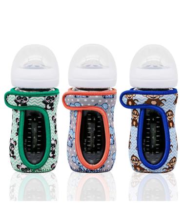 Kanudle Glass Baby Bottle Sleeve Covers for 8 oz Philips Avent | Adjustable Sleeves | Heat and Cold Retention | Neoprene - Panda  Koala  Monkey | Non Slip Grip | Set of 3 (Panda  Koala  Monkey)