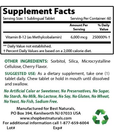 Best Naturals Acetyl L-Carnitine and Alpha Lipoic Acid 750 mg & Vitamin B-12 6000 mcg - Buy Online on GoSupps.com