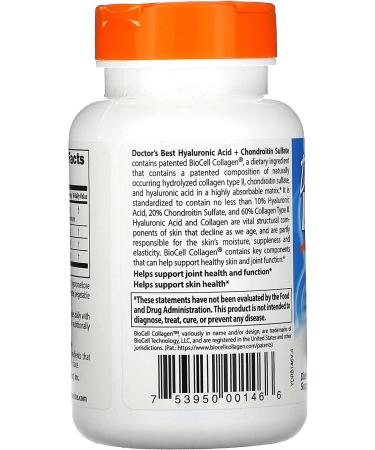 Doctor's Best Hyaluronic Acid + Chondroitin Sulfate - 60 Veggie Caps for Joint Health - Buy Online on GoSupps.com