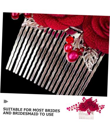 HONMEET Rose Hair Comb Rose Head Decor Hair Jewelry Comb Rose Flower Hair Comb Wedding Hair Accessories for Brides Bride Hair Side Comb Wedding Hair Comb Bride Side Comb Red Zinc Alloy - Buy Online on GoSupps.com