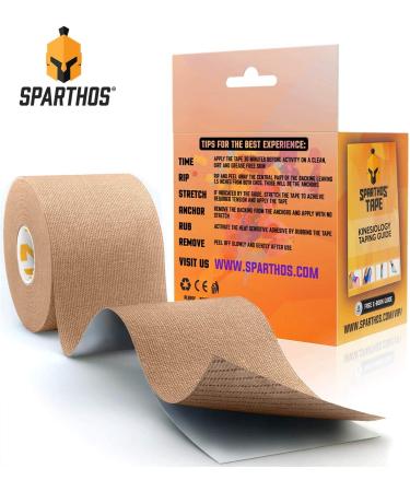 Sparthos Kinesiology Tape - Incredible Support for Athletic Sports and Recovery - Free Kinesiology Taping Guide! - Uncut 2 inch x 16.4 feet Roll A) Desert Beige + Free Taping Guide - Buy Online on GoSupps.com