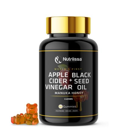 Nutriissa - Organic Apple Cider Vinegar Gummies w/ Black Seed Oil & Raw Manuka Honey  Cold-Pressed Cumin Nigella Sativa  2%+ THYMOQUINONE - ACV Gummies  Anti-oxidant, Anti-inflammatory - 1125mg