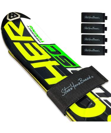 StoreYourBoard Mountain Essential Ski Wrap Straps, 4 Pack, Universal Fit, Hook and Loop Fasteners, Black Arctic Black