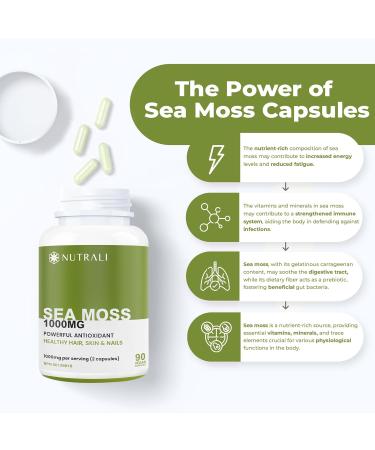 New BONUS SIZE HIGH POTENCY 1000mg Irish Sea Moss Capsules (2 capsules per serving) with Seawrack Burdock & Zinc. Immune Support Improved Skin Hair Nail Health Powerful Antioxidant. Natural Iodine. Non-GMO Vegan Gluten Free. 90 Easy to Swallow Capsules 2  - Buy Online on GoSupps.com