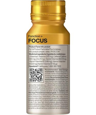 Ryde Focus Shot | Orange Flavor | 8 pack of 60 ml shots | Ginseng & L-Theanine | Caffeine | Zero Calories Zero Sugar and Vegan Focus Shot (Orange Flavor) - Buy Online on GoSupps.com