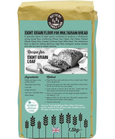 Matthews Flour Eight Grain Strong Multigrain 1.5Kg wholesome flour is ideal for baking delicious high fibre multigrain artisan breads and rolls by hand or bread machine. - Buy Online on GoSupps.com