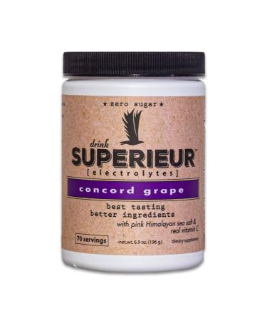 Superieur Electrolytes Plant Based Electrolyte Supplement w/Sea Minerals for Hydration & Recovery Keto Friendly Non-GMO Zero Sugar Vegan Healthy Sports Drink Powder Concord Grape (70 Servings)