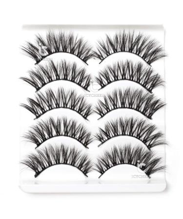 Icycheer mixed 3D artificial eyelashes full strip natural long thick cross long wispy fluffy dramatic doll eyelashes cosplay 5 couple lashes makeup (60)
