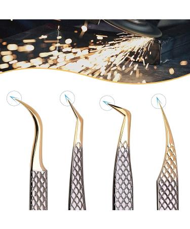 Arclon Lash Eyelash Extension Tweezers Set - 4Pcs Professional Straight and Curved Stainless Steel Precision Tweezers in Black Gold | Lash Extension Supplies - Buy Online on GoSupps.com