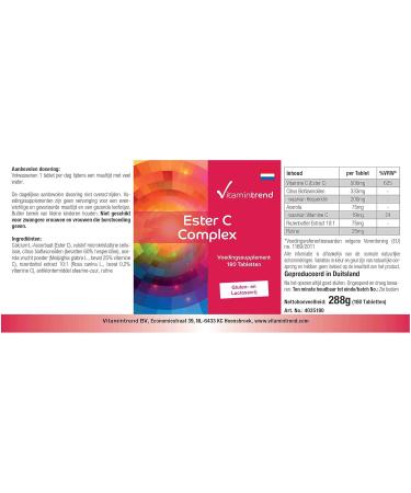 Ester C Complex - avec Bioflavono des et Ac rola - Vitamine C Tamponn e V gan - Boite de 180 comprim s - ! POUR 6 MOIS ! | Vitamintrend  - Buy Online on GoSupps.com