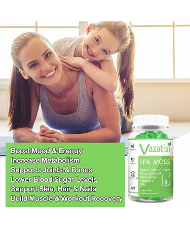 Organic Irish Sea Moss Gummies with ACV, Black Seed Oil & Chlorophyll - Thyroid, Digestion & Immune Support - 120 Vegan Gummies (2 Pack) - Buy Online on GoSupps.com