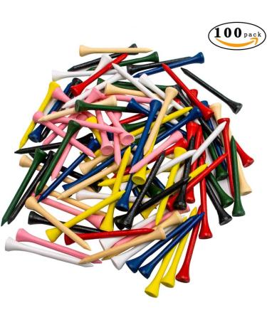 THIODOON Natural Wood Golf Tees - Pack of 100 - 3-1/4 inch & 2-3/4 inch - Mixed Colors - Reduce Side Spin & Friction - Buy Online on GoSupps.com