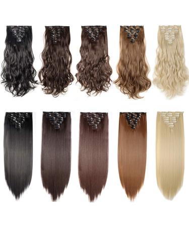 Silk-co 23 8PCS Dark Brown Clip in Hair Extensions | 100% Synthetic Straight Hair Piece | 23 Inch Full Head Coverage - Buy Online on GoSupps.com