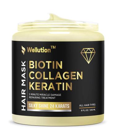 Biotin Collagen Keratin Treatment - Made in USA - Natural Keratin Treatment for Dry & Damaged Hair - Hair Mask with Collagen Hair Vitamin Complex for Best Hair Repair & Nourishment - 8 oz