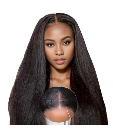 Wear & Go Gluess Pre-Cut Lace Wig Kinky Straight For Women No Glue Pre Plucked Hd Lace Wig Human Hair Pre-Blacheted Knots Transparent Lace WIG BEGINER FRIENDLY 180% Density 20inch Kinky Straight-1b 20 -Zoll (50cm)