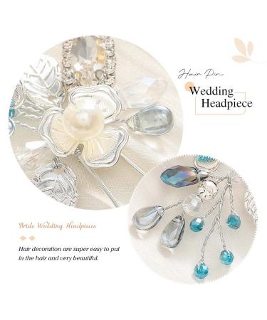 Casdre Blue Rhinestone Hair Pins - Silver Flower Bridal Hair Pieces (Pack of 3) - Buy Online on GoSupps.com